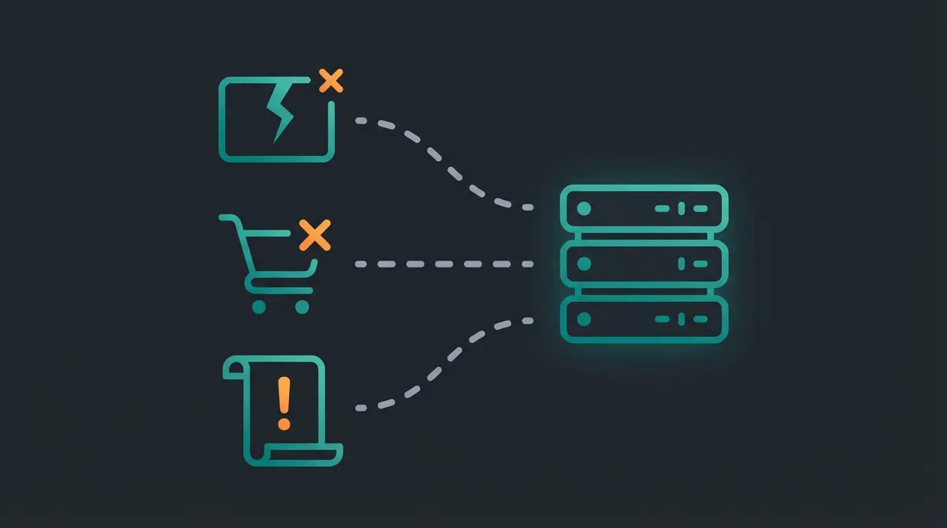 Technische WooCommerce Probleme wie White Screen und Checkout-Fehler visualisiert