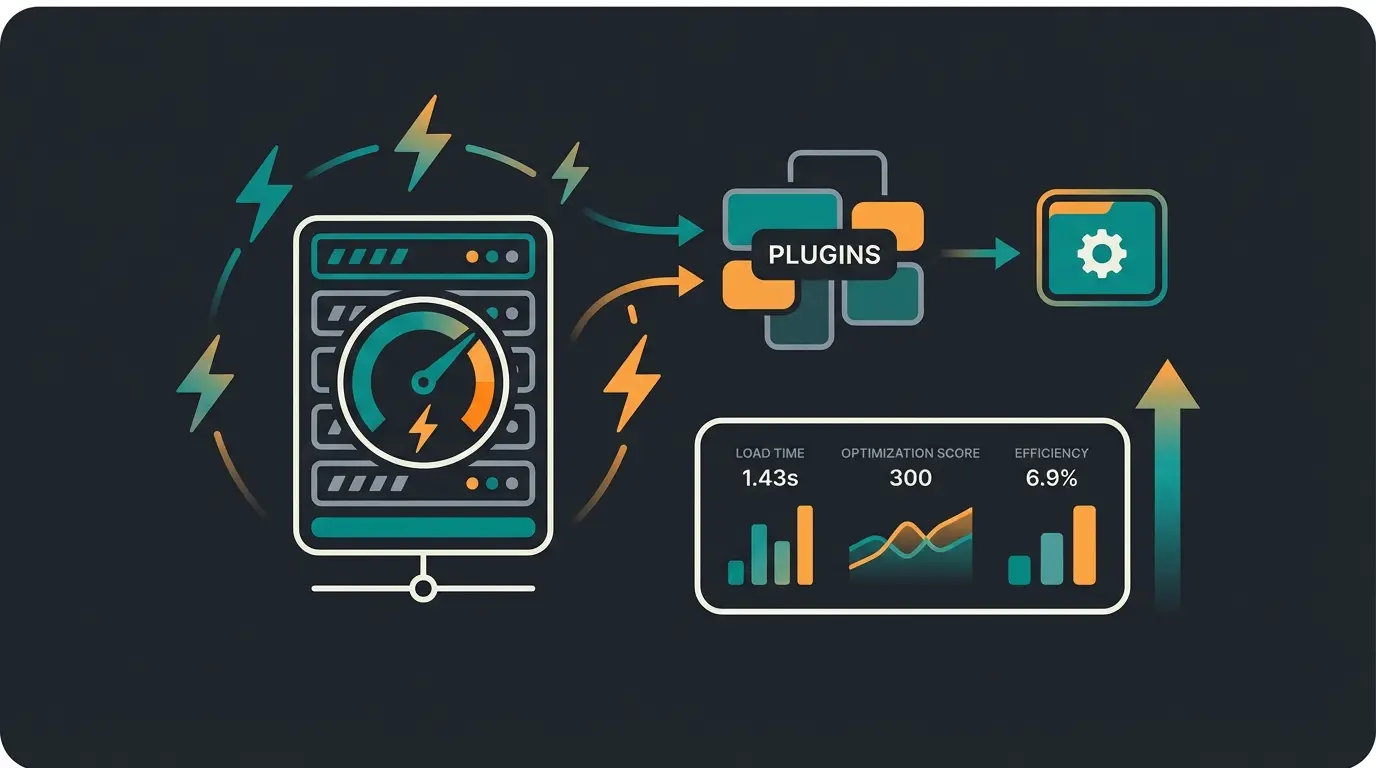 WooCommerce performance optimization diagram showing hosting, caching, and plugin management