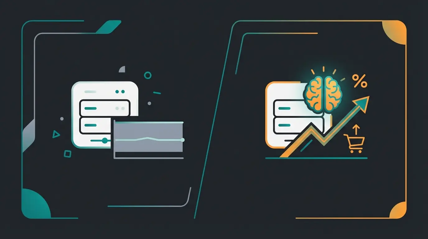 Comparison of passive traditional hosting versus active AI-enhanced hosting with conversion metrics