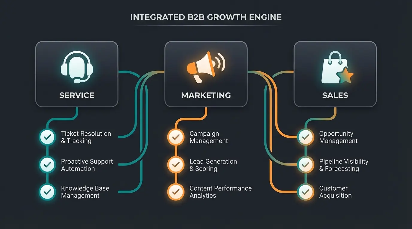 Comparison matrix showing chatbot categories for service, marketing, and sales