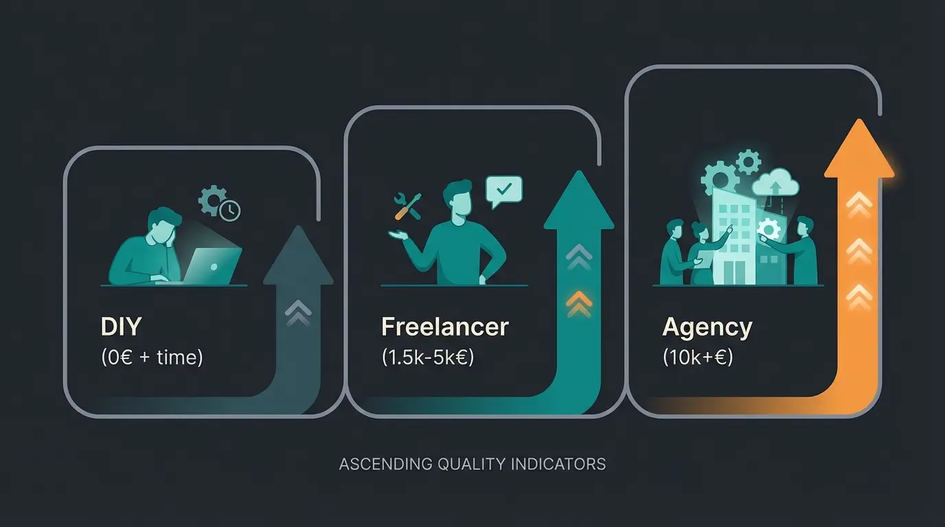 Vergleich der WooCommerce Einrichtungskosten zwischen DIY, Freelancer und Agentur