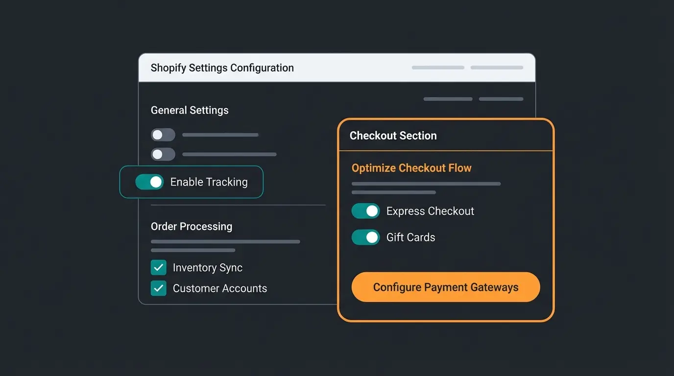 Shopify admin settings panel showing checkout configuration options