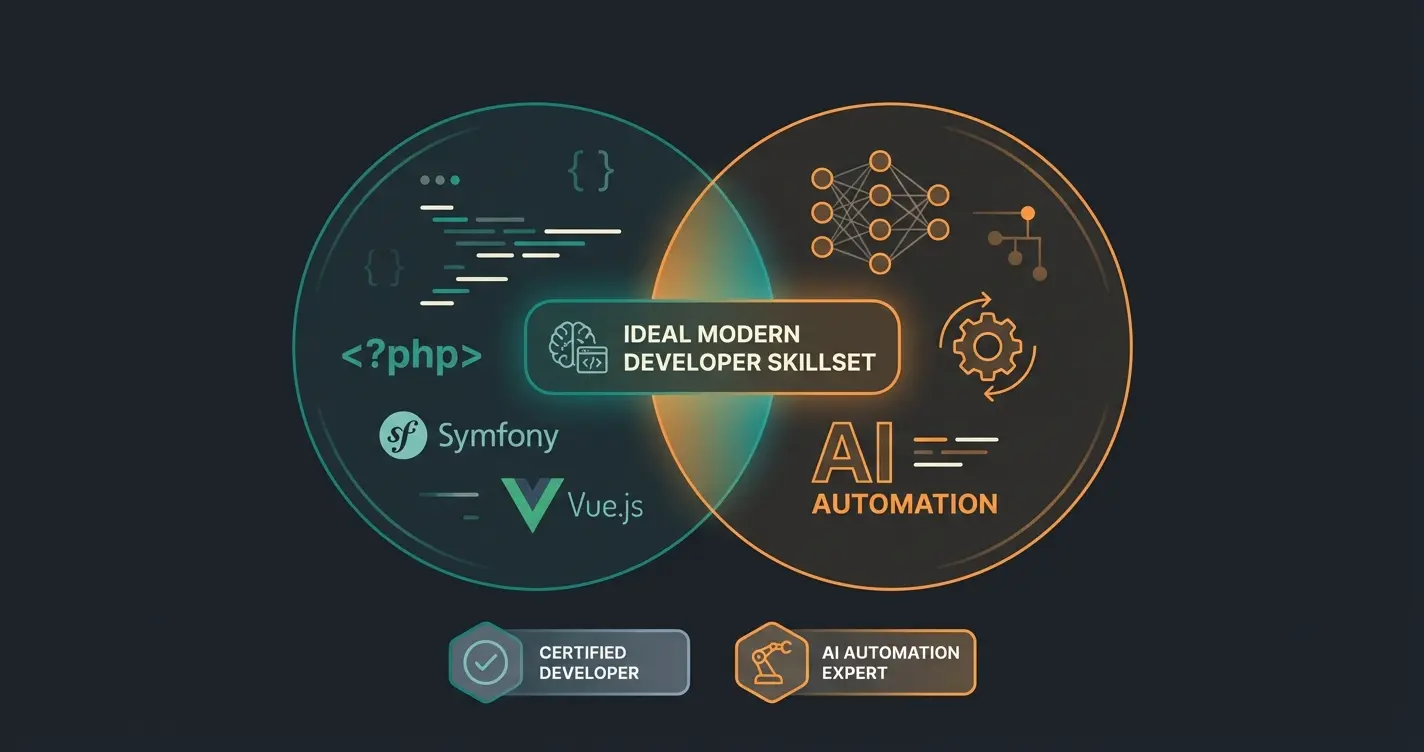 Modern developer skill matrix showing the intersection of traditional coding and AI integration capabilities
