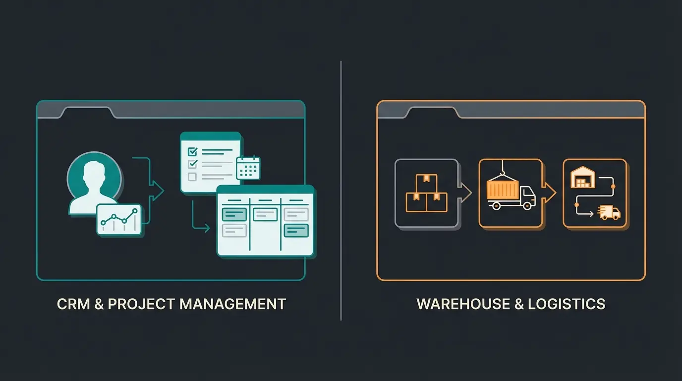 Visual comparison of weclapp and Xentral ERP systems showing key differences in logistics and CRM capabilities