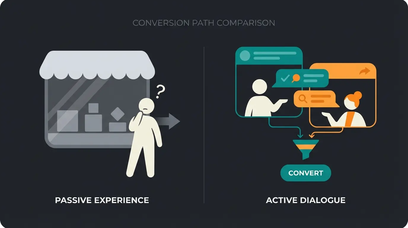Vergleich zwischen passivem Schaufenster und aktivem Beratungserlebnis im E-Commerce