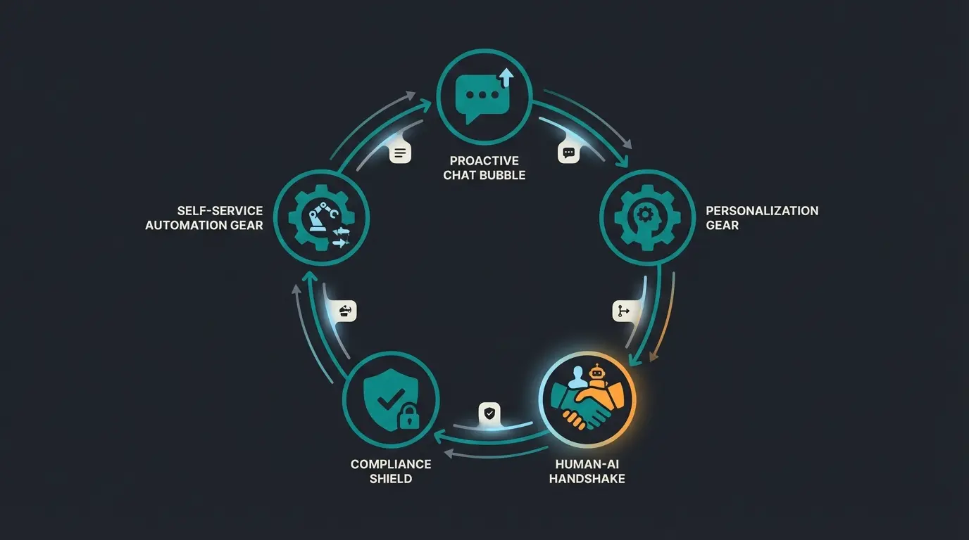 Fünf Strategien für exzellenten Kundenservice im Online Shop als visuelle Übersicht