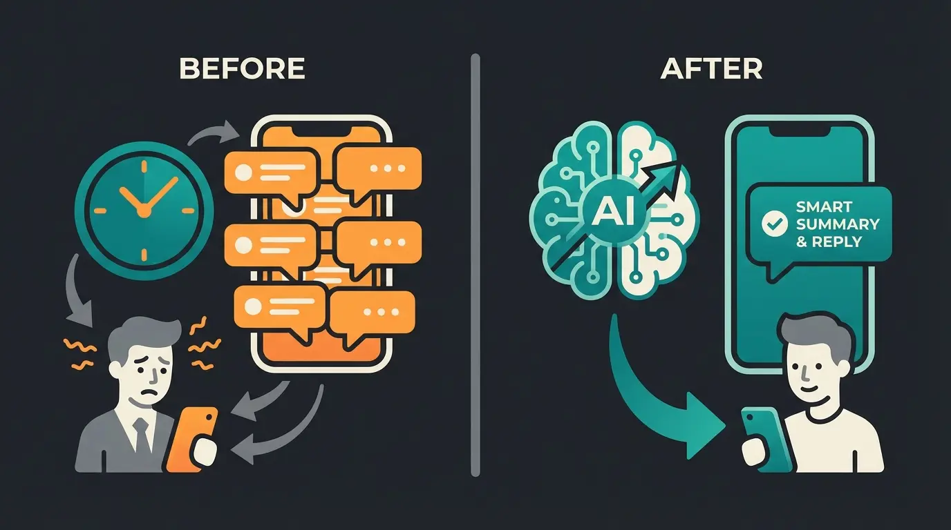 WhatsApp Reply Avalanche Problem visualisiert mit eingehenden Nachrichten