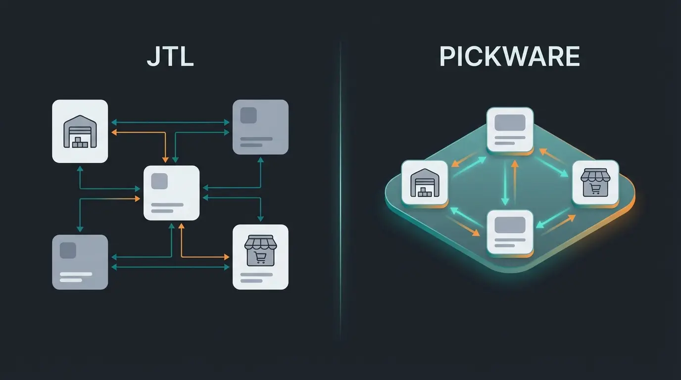 Visual comparison of JTL-Wawi and Pickware ERP architectures