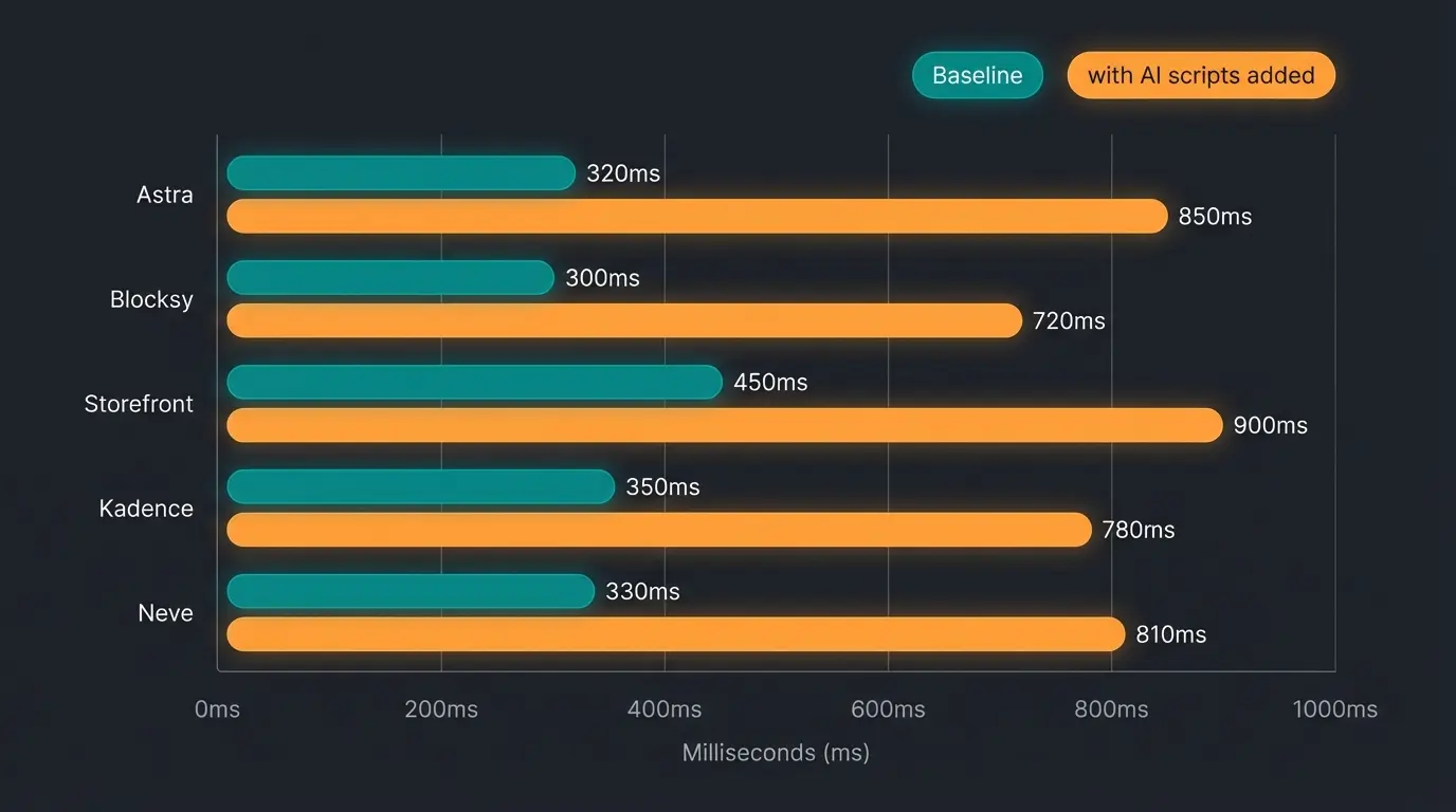 Performance-Vergleich der Top WooCommerce Themes mit und ohne AI-Skripte