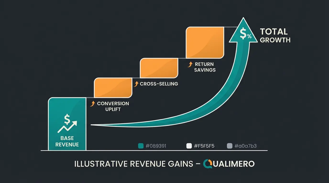 ROI waterfall chart showing cumulative revenue gains from AI implementation