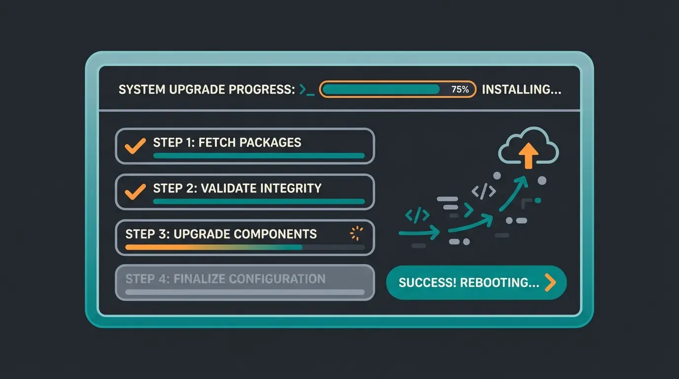Magento CLI upgrade process visualization with terminal commands