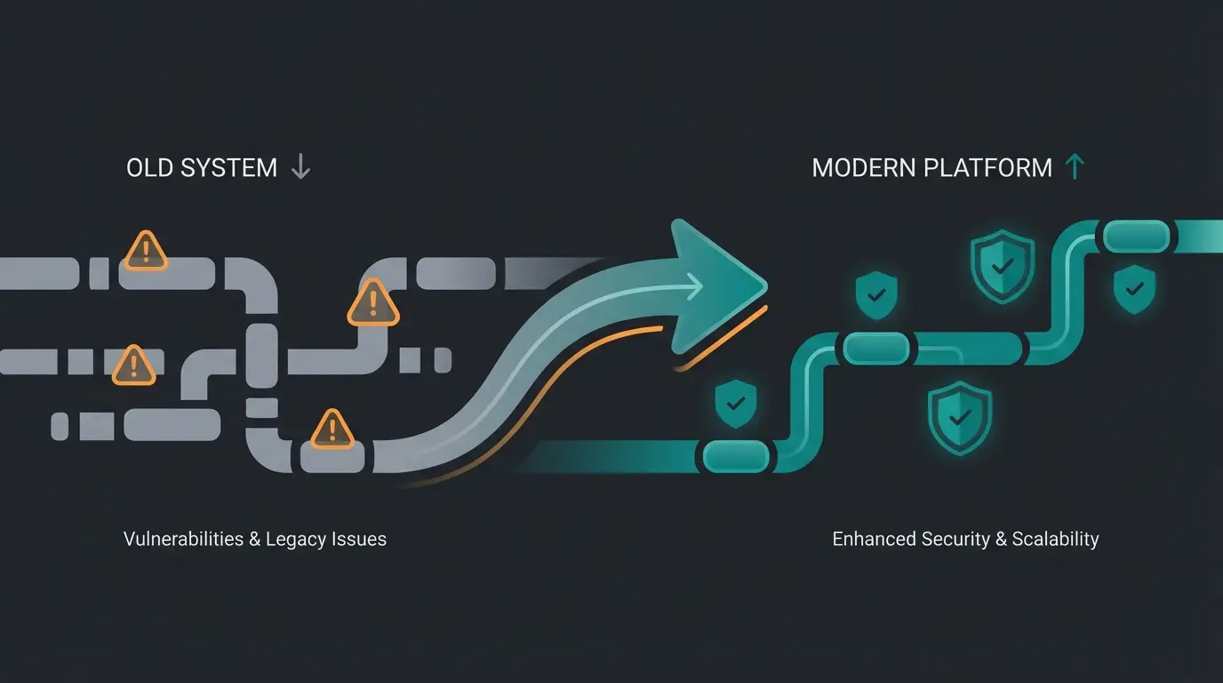 Security timeline showing Shopware 5 end-of-life and migration path to Shopware 6