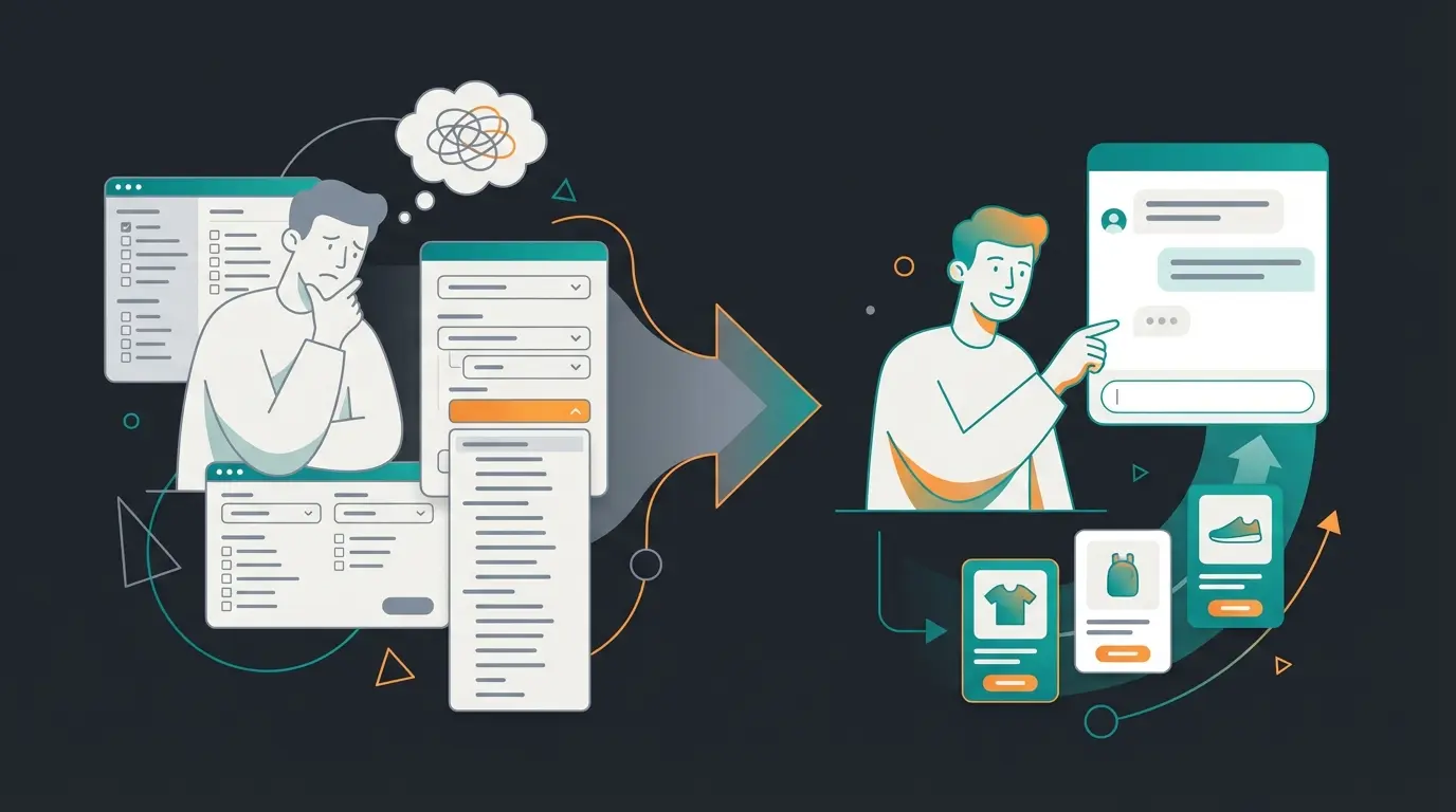 Comparison of static app catalog browsing versus dynamic chatbot conversation flow