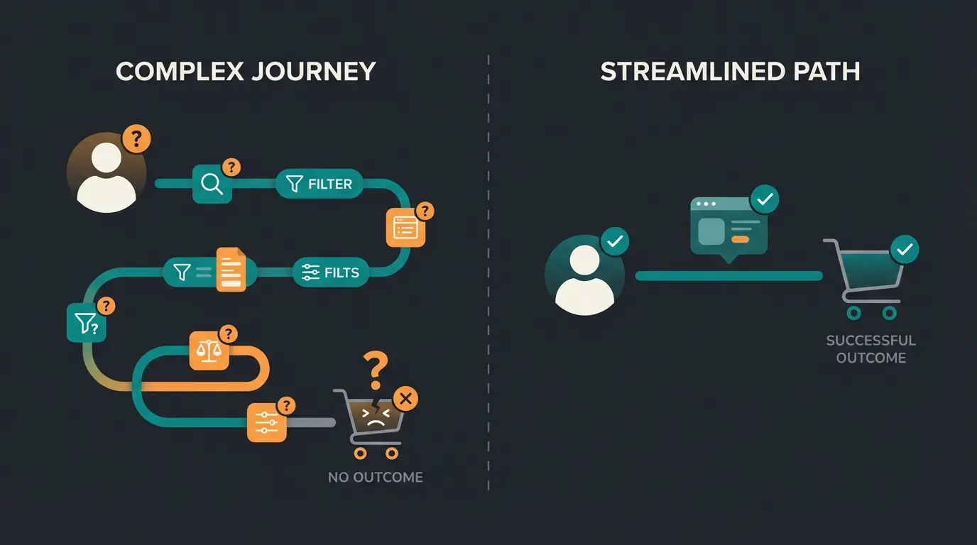 Customer journey comparison showing standard versus AI-guided product discovery