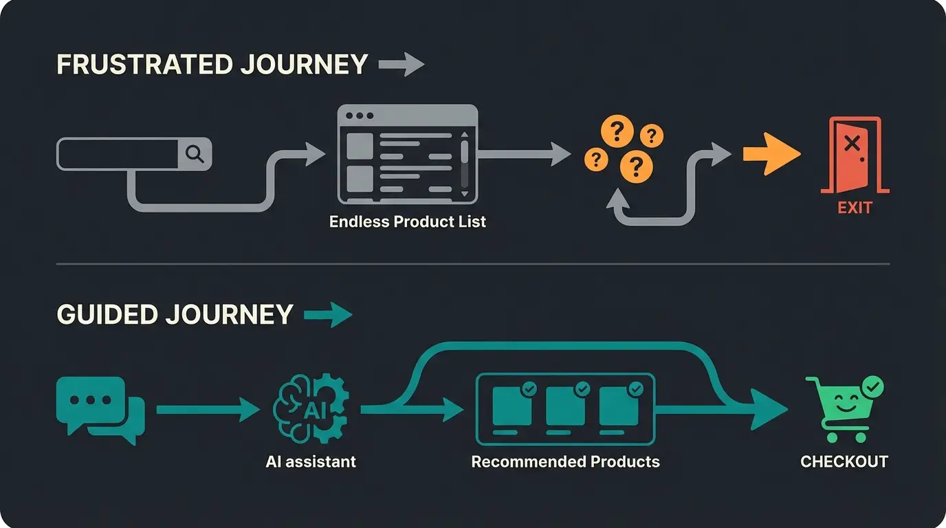 Vergleich der Customer Journey mit und ohne KI-Verkaufsberatung im E-Commerce
