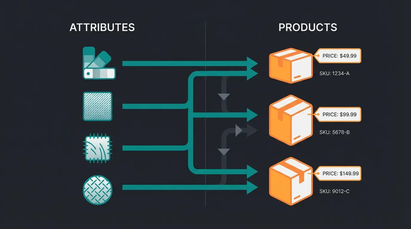 Vergleich zwischen WooCommerce Attributen und Varianten als Infografik
