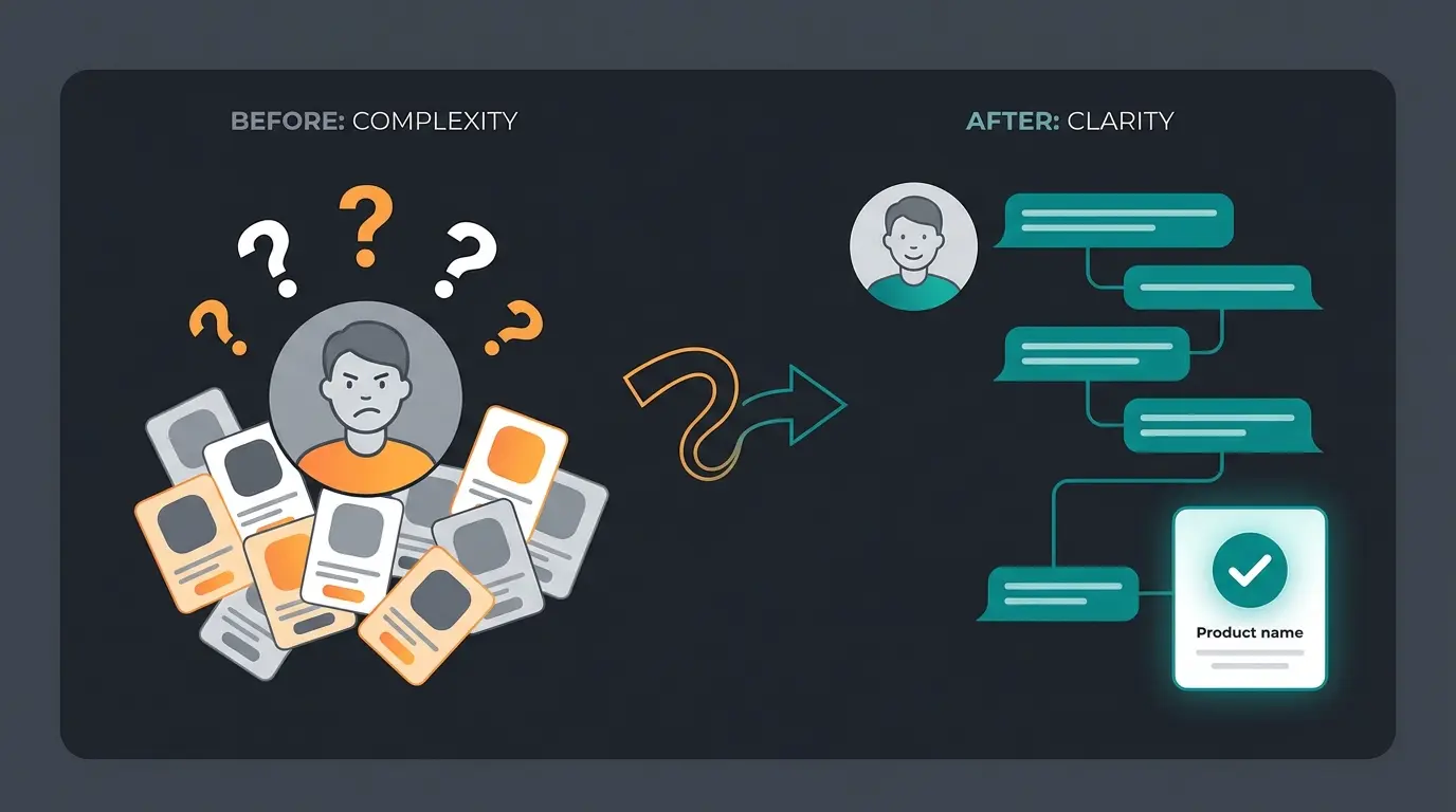 Side-by-side comparison of traditional product filtering versus AI-guided consultation flow