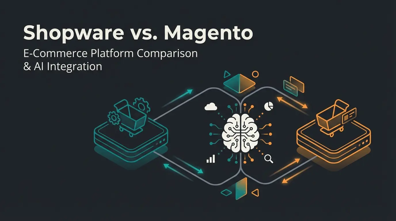 Visual comparison of Shopware and Shopify e-commerce platforms with AI consultation features