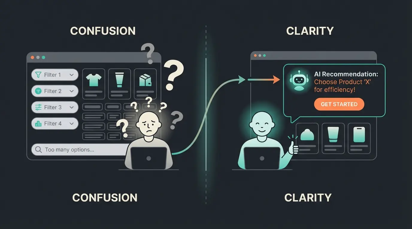 AI guided selling comparison showing traditional search versus intelligent consultation