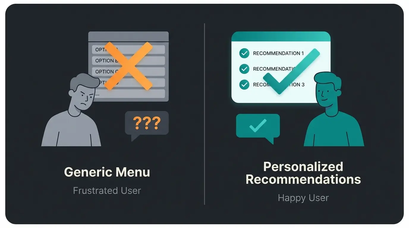 Comparison between traditional menu bot and AI sales consultation conversation flow