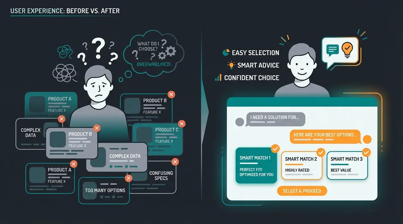 Vergleich zwischen traditioneller Produktsuche und KI-gestützter Beratung