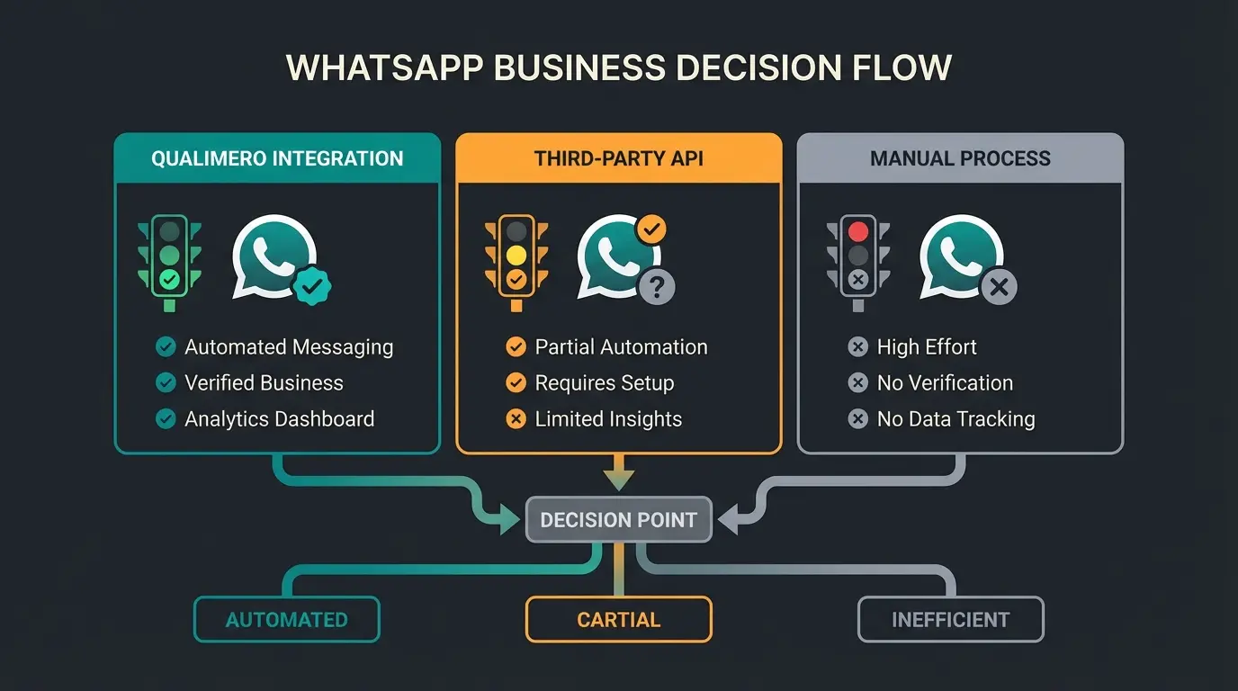 Traffic light comparison showing WhatsApp versions from personal to API