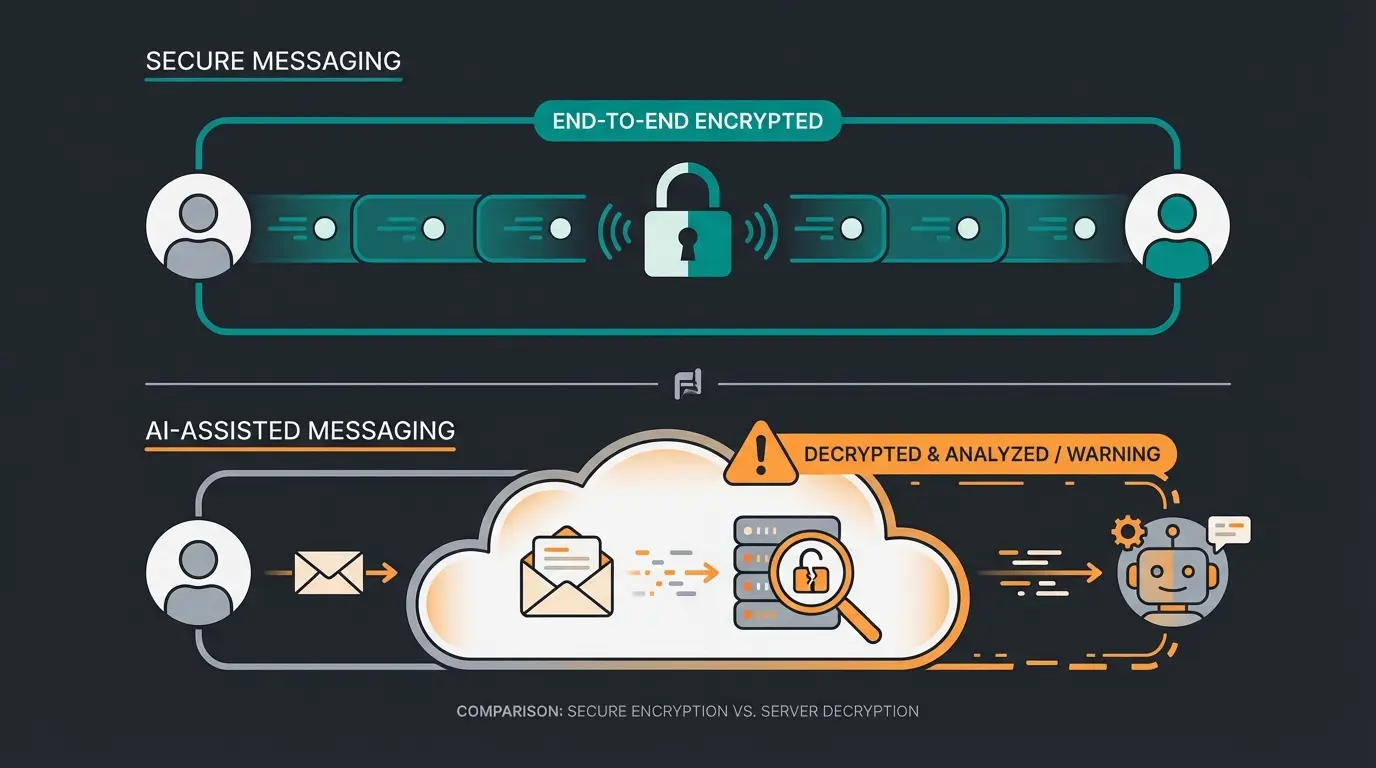 Infografik zum Datenfluss bei Meta AI versus Ende-zu-Ende-Verschlüsselung