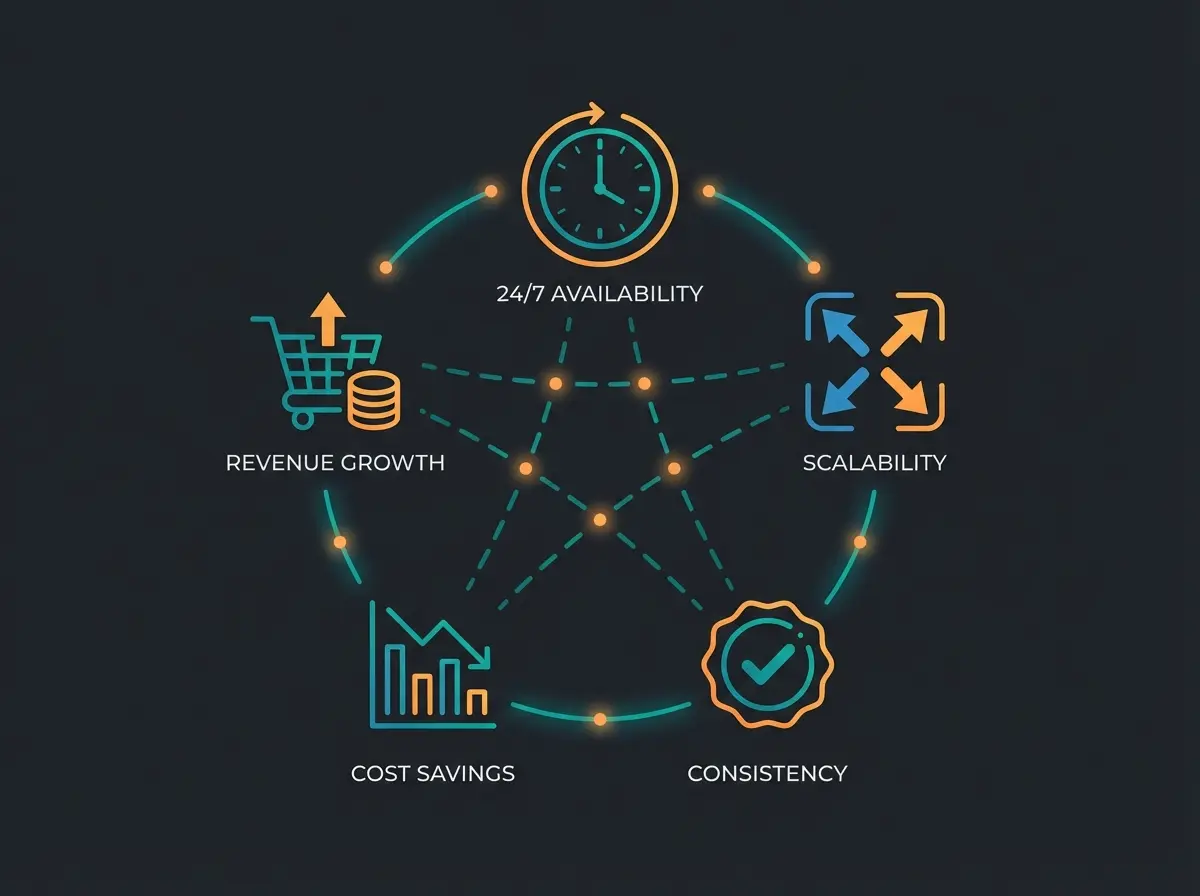 Die fünf Vorteile von KI im Kundenservice visualisiert
