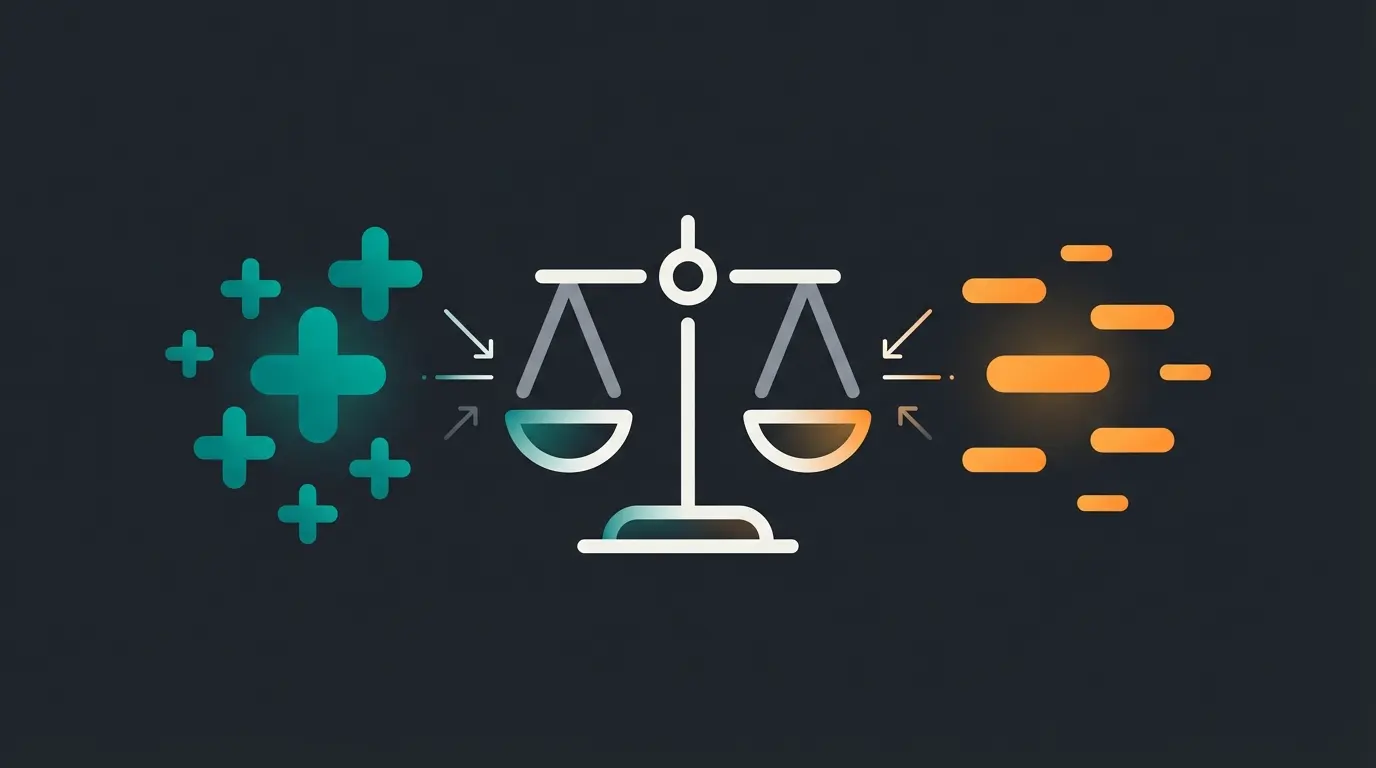 Weclapp Pros und Cons Übersicht mit Waage-Symbol