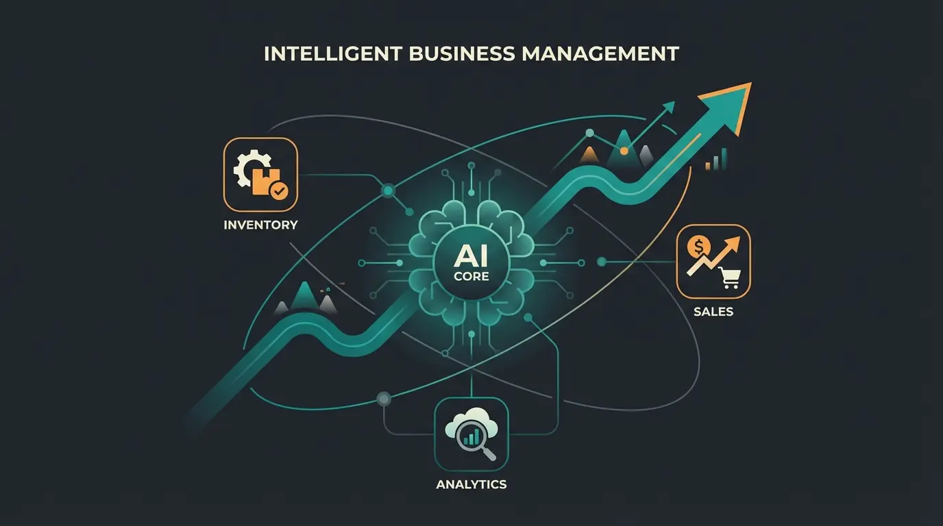 Modern small business using AI-enhanced ERP system for growth