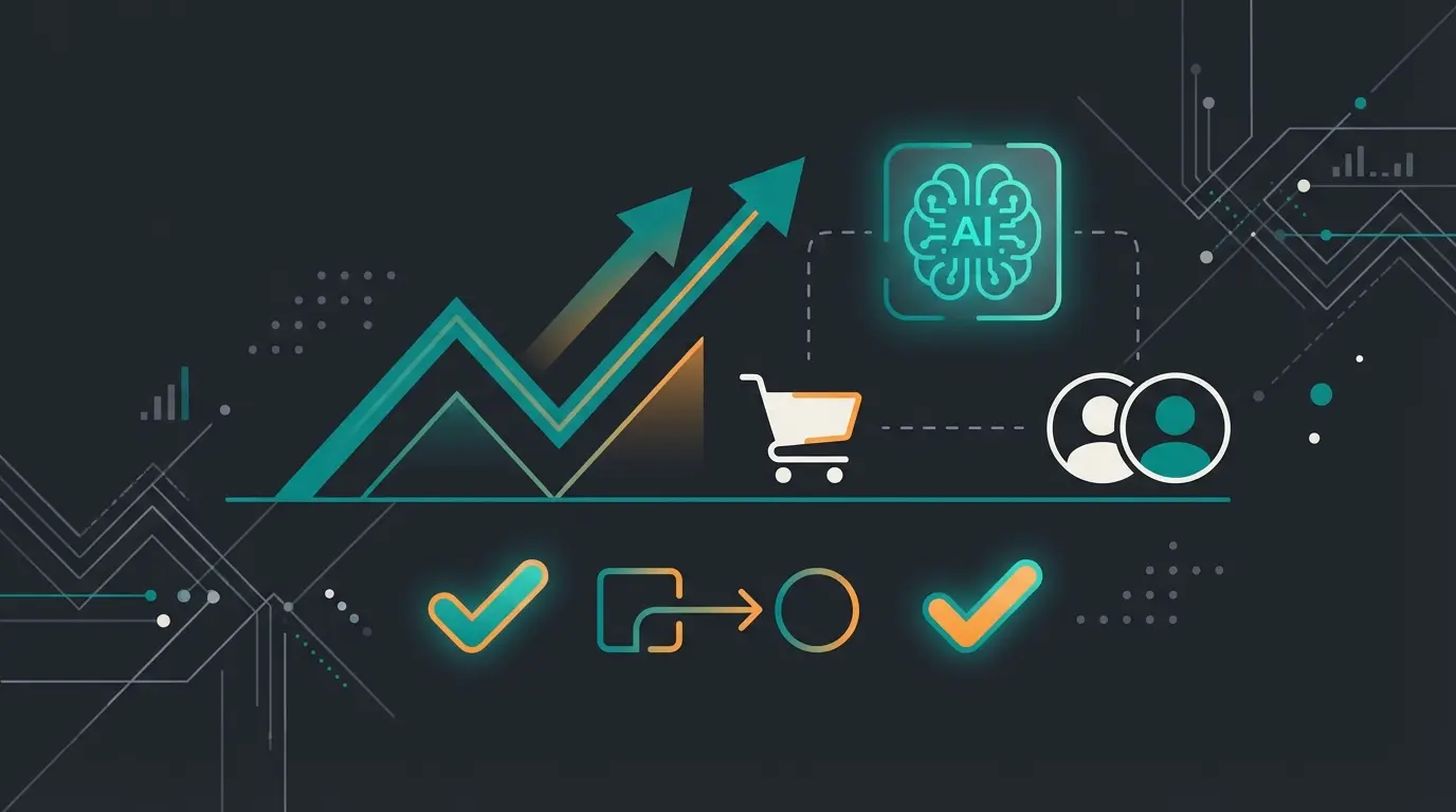 Visualization of successful AI-powered e-commerce transformation with growth indicators