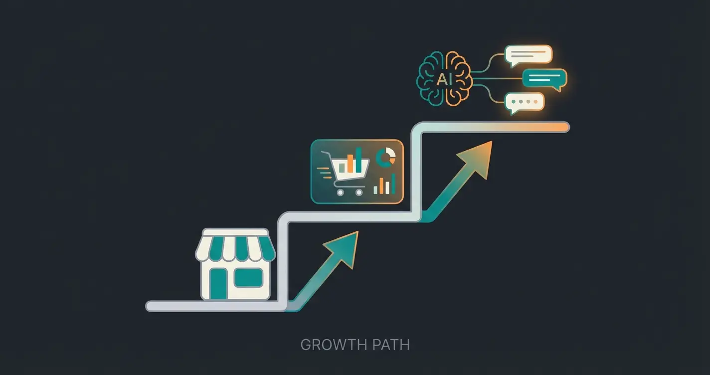 E-Commerce Entwicklungsstufen von einfachem Shop bis KI-gestütztem Intelligent Commerce