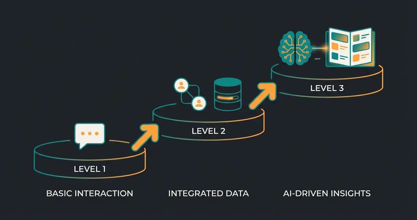 Visualisierung der drei Integrationslevel vom einfachen Widget zum Consultant