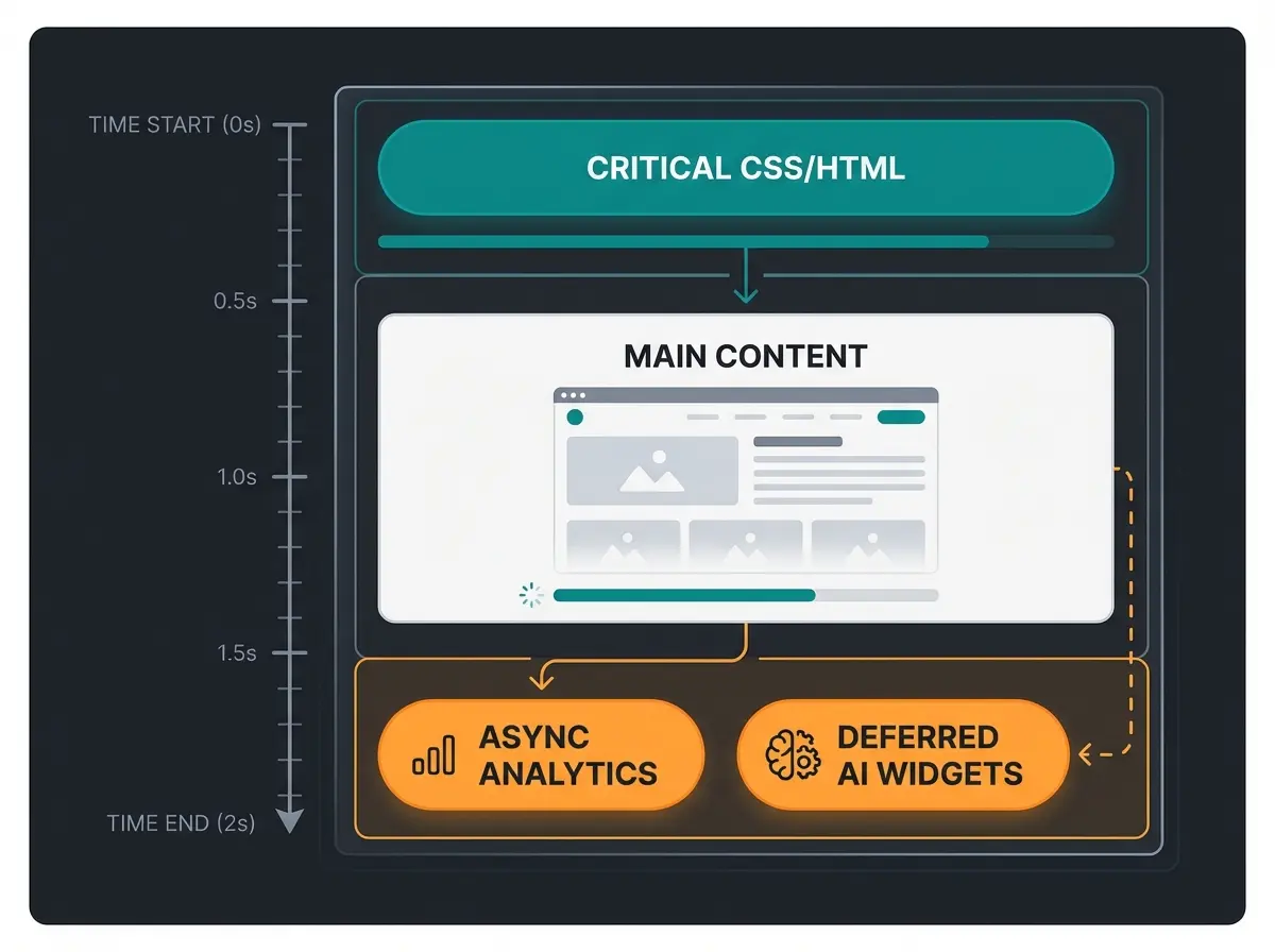 The Shopify Speed Waterfall showing optimal loading order from critical resources to deferred interactive tools
