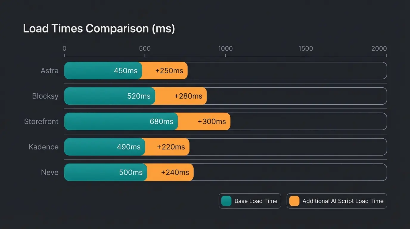 Speed comparison chart showing theme load times before and after adding AI chat scripts