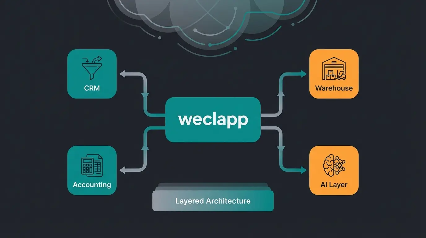 Vergleichsdiagramm weclapp als Backbone mit spezialisierten Erweiterungen