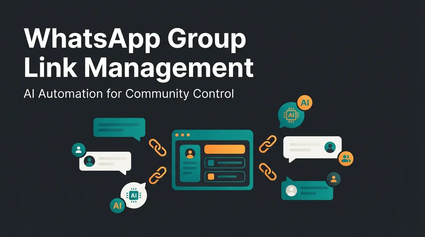 WhatsApp group link management dashboard with AI integration icons