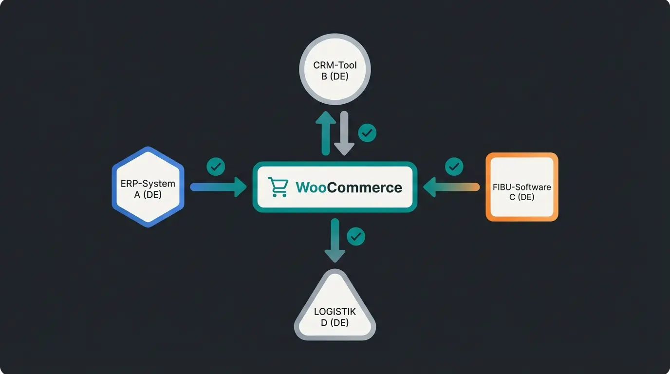 German e-commerce tool stack compatibility diagram showing Lexoffice, Brevo, and Personio integration paths