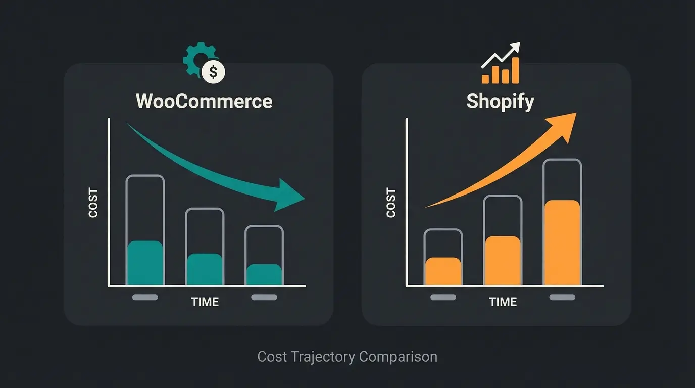 Kostenvergleich WooCommerce vs Shopify über drei Jahre visualisiert