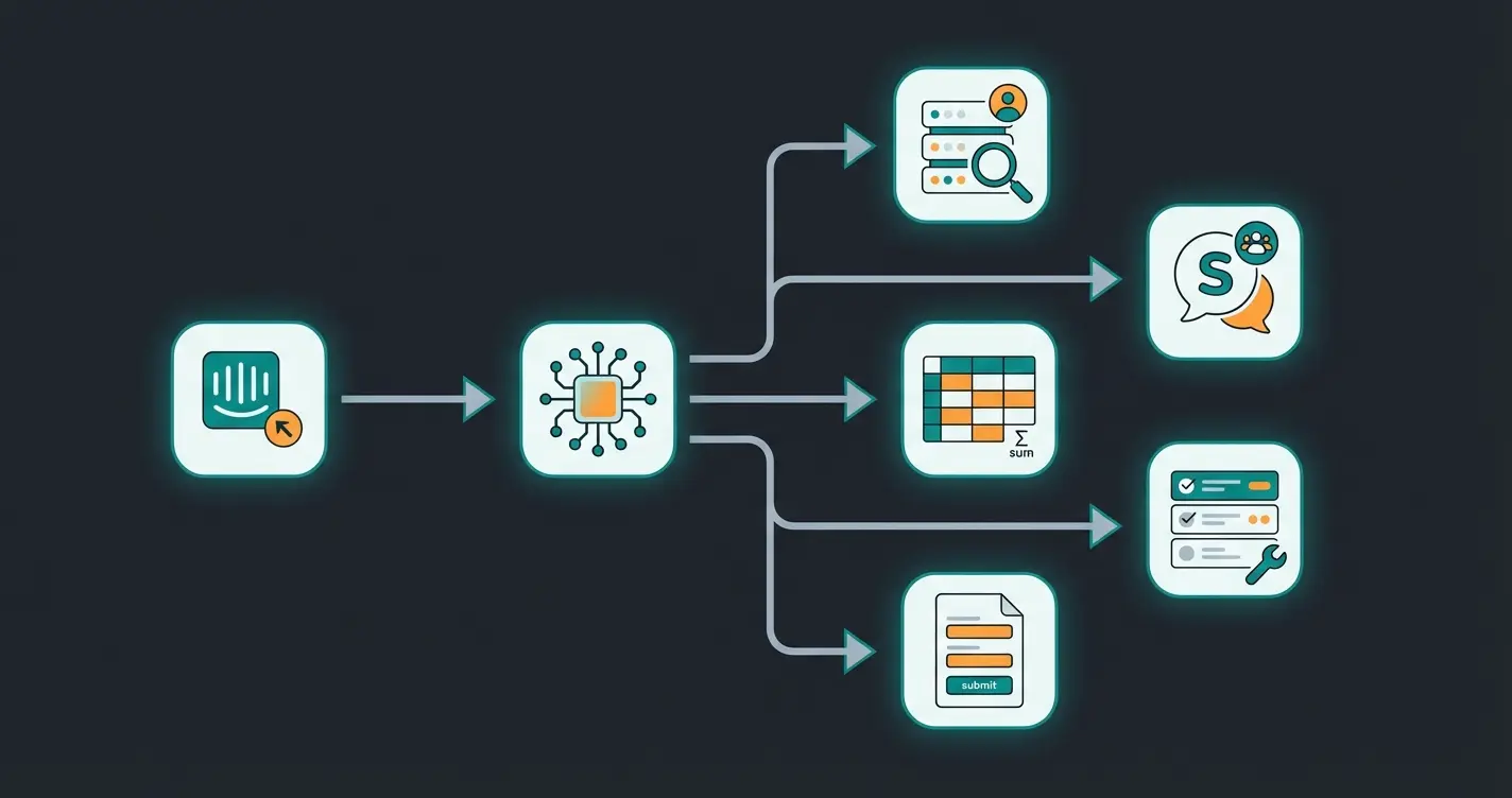 Visualisierung der fünf klassischen Zapier Intercom Workflows mit CRM, Slack und Sheets