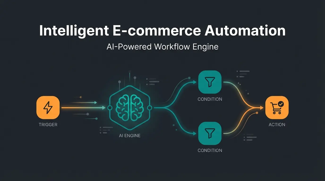 Shopify Flow automation workflow visualization with AI integration elements
