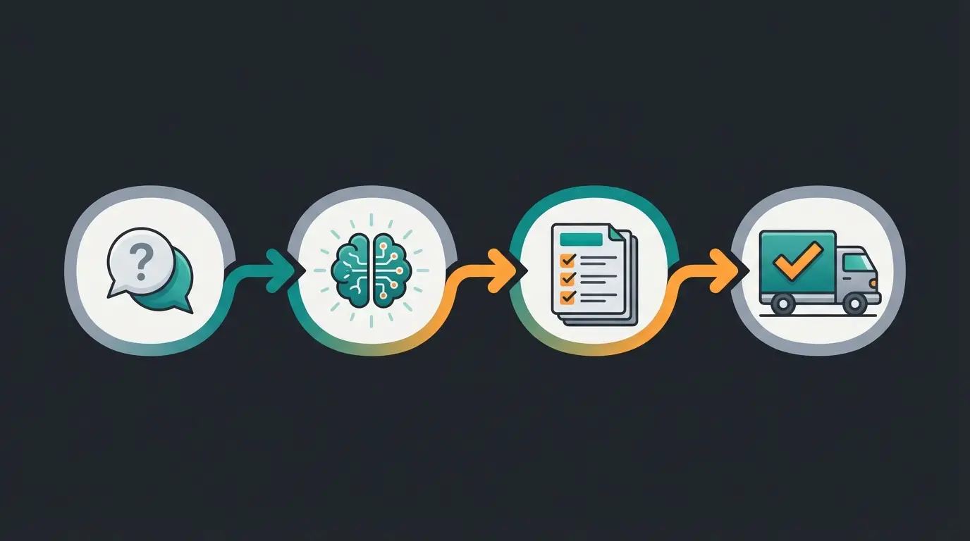 Workflow diagram showing connection from customer consultation to delivery note generation
