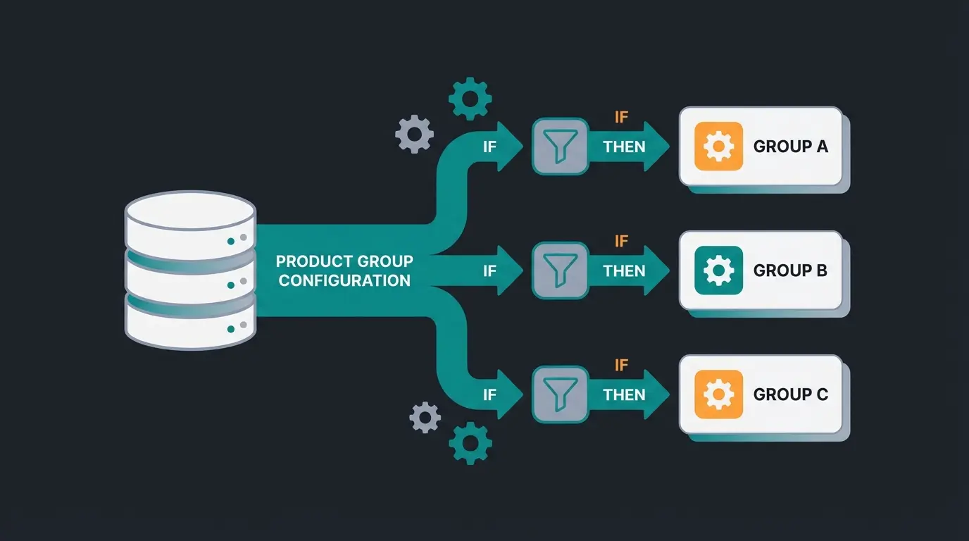 Diagram showing Shopware dynamic product groups configuration workflow