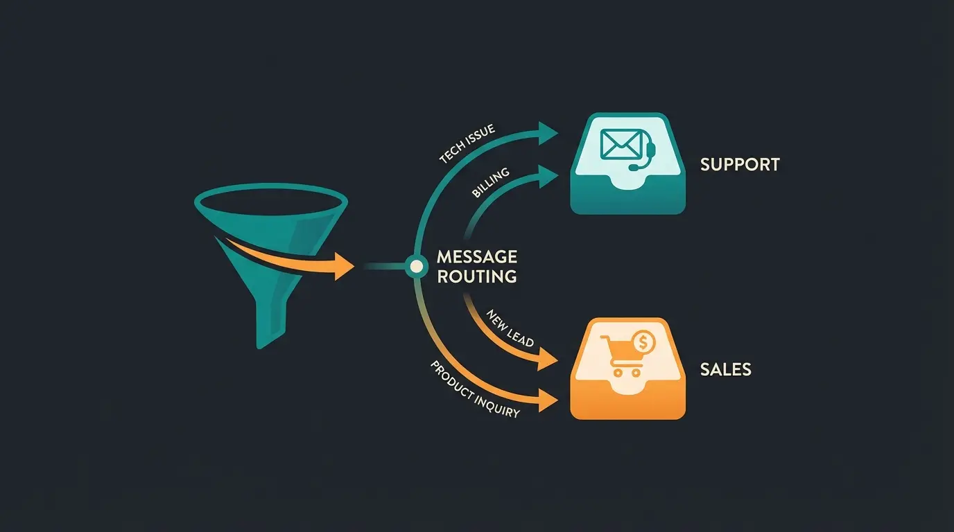 Intercom team inbox workflow routing visualization showing sales and support separation