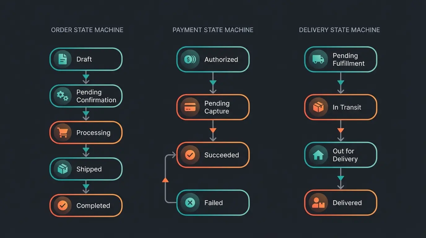 Shopware 6 State Machine Übersicht mit Zahlungs-, Liefer- und Bestellstatus