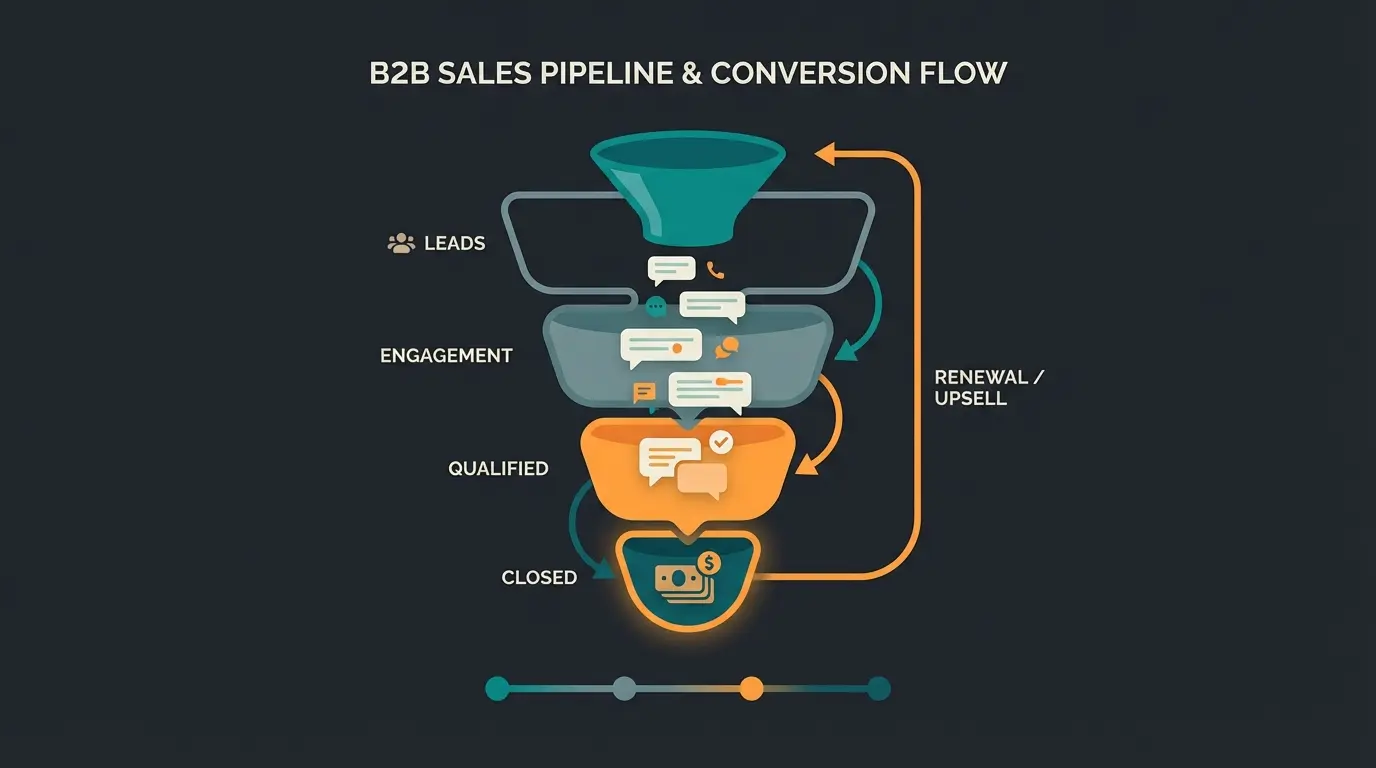 WhatsApp Business Web sales pipeline visualization using color-coded labels