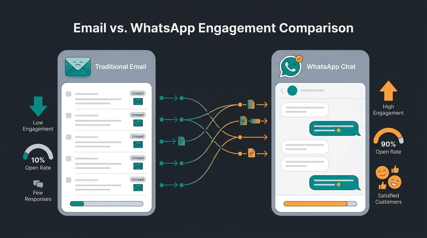 Vergleich der Öffnungsraten von WhatsApp Nachrichten gegenüber E-Mail für Unternehmen