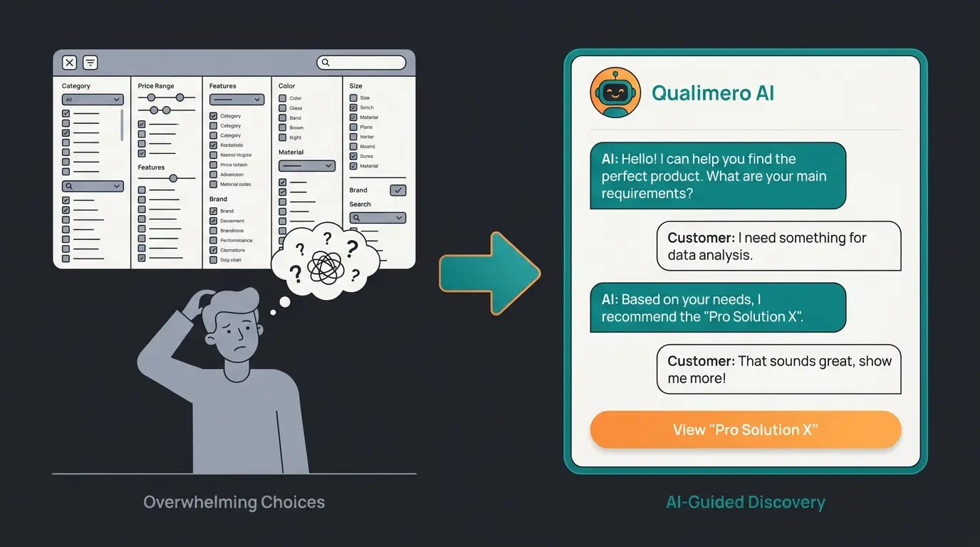 Comparison of traditional filter navigation versus AI-guided product consultation in e-commerce