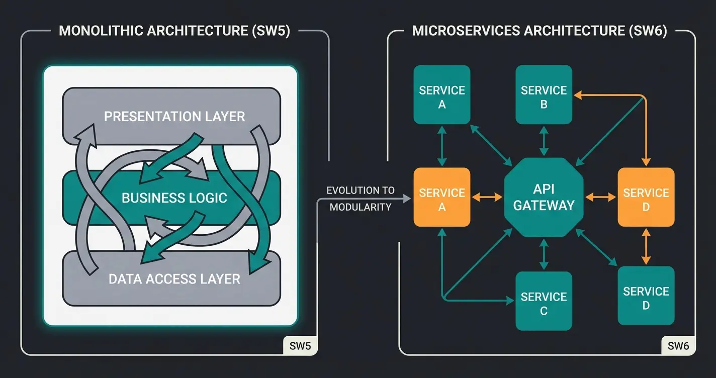 Architektur-Vergleich Shopware 5 monolithisch vs Shopware 6 API-first modular