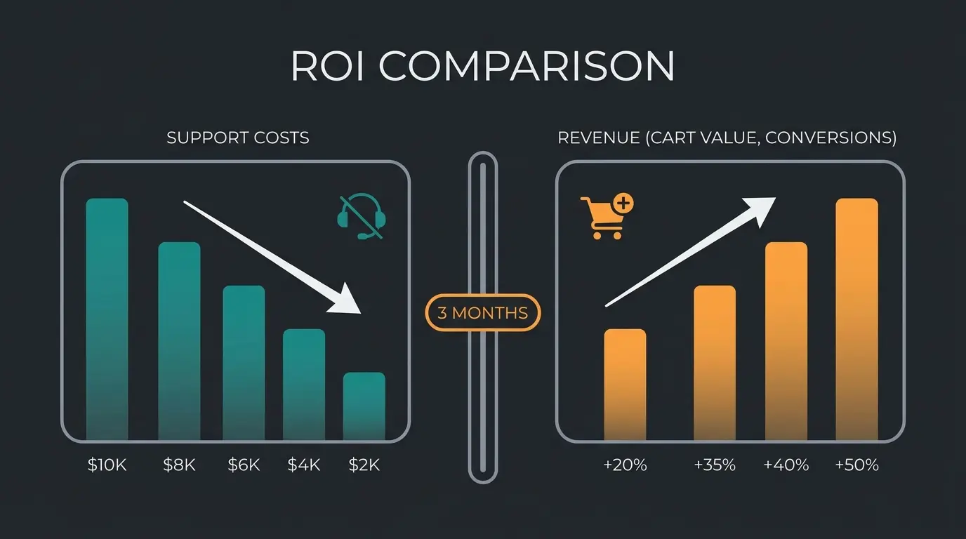 CaaS ROI visualization showing declining support costs and increasing revenue within 3 months
